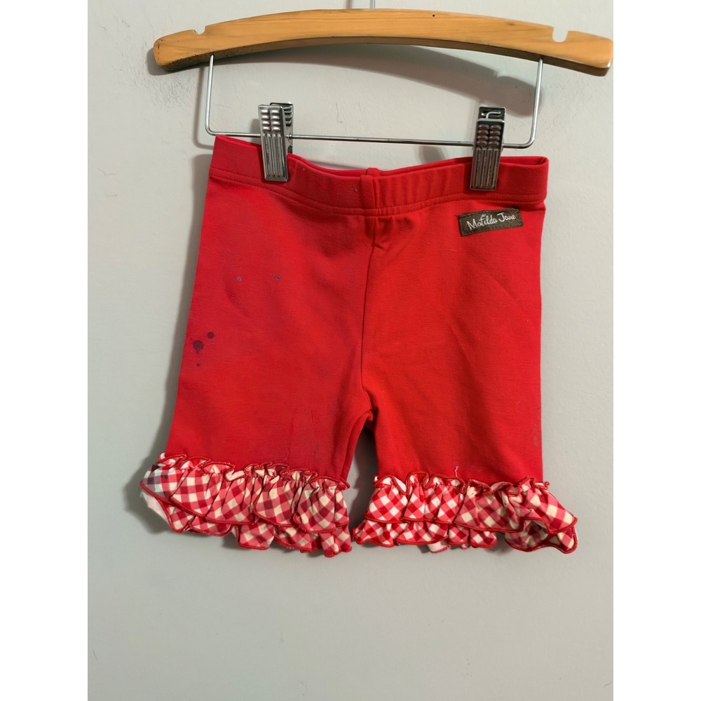 Matilda Jane Ruffle Shorts Girls Size 4 Red Gingham Check Trim Leggings